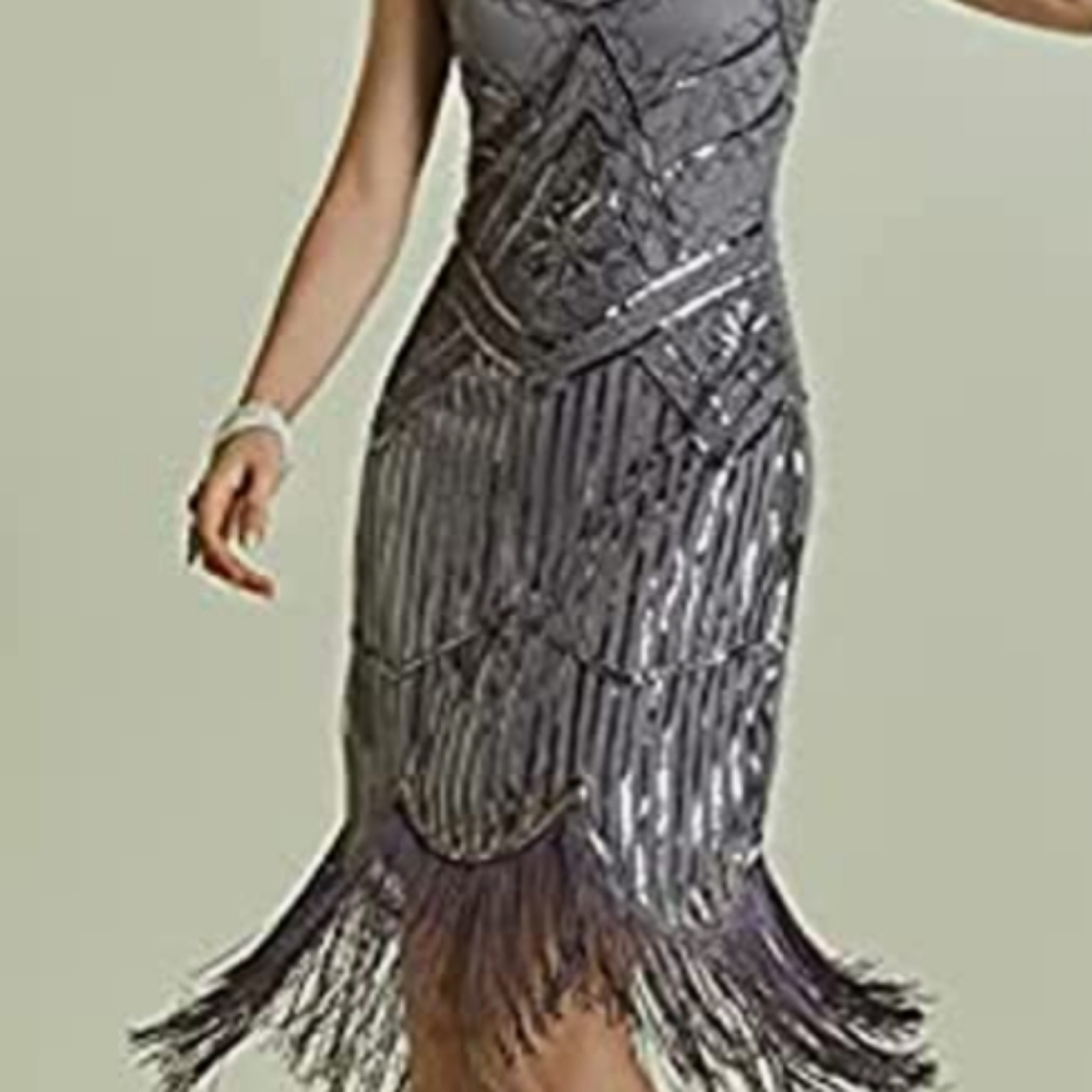 Coucoland Womens 1920s Flapper Sequin Beads Dress M